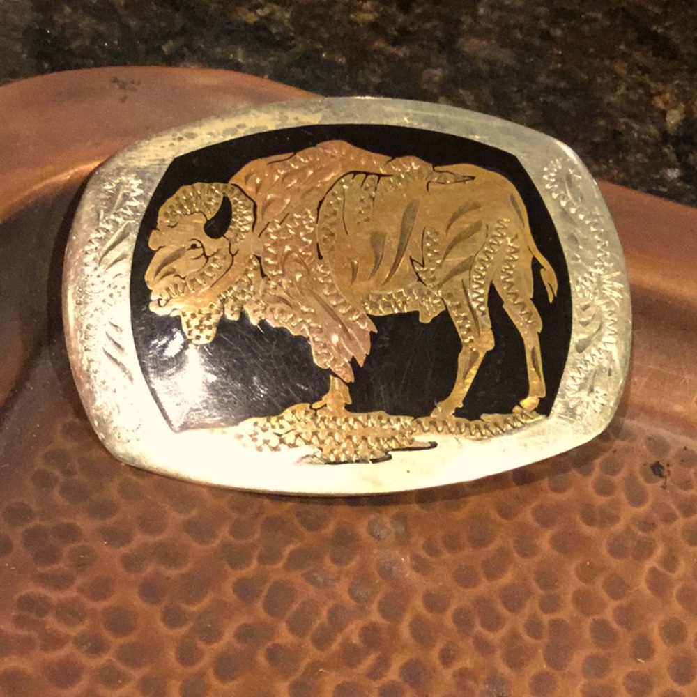 Buffalo vintage collector belt buckle estate western ranch cowgirl chic Arizona